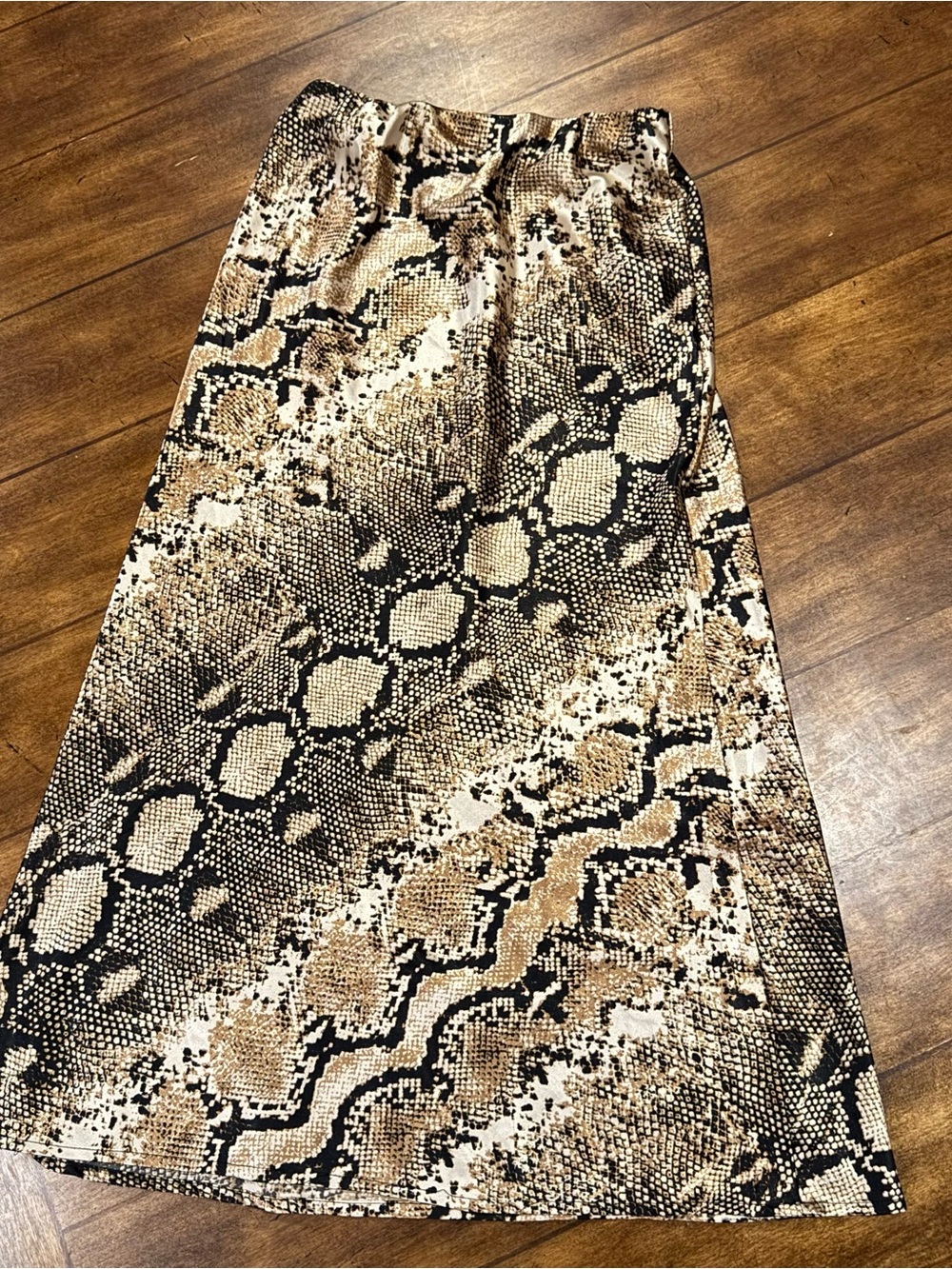 Altar'd State Snake-Print Midi Skirt in Black, Tan and Cream